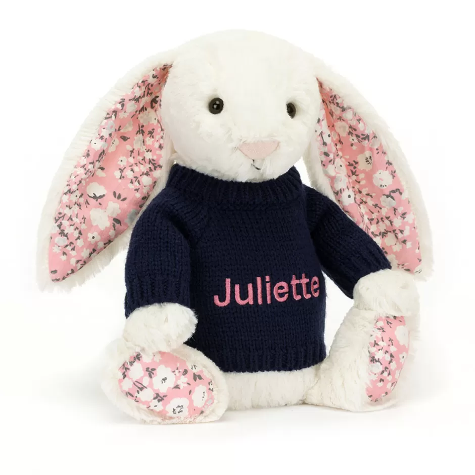 Jellycat Personalised Jumpers | Bashful Bunnies<Blossom Cherry Bunny With Personalised Navy Jumper