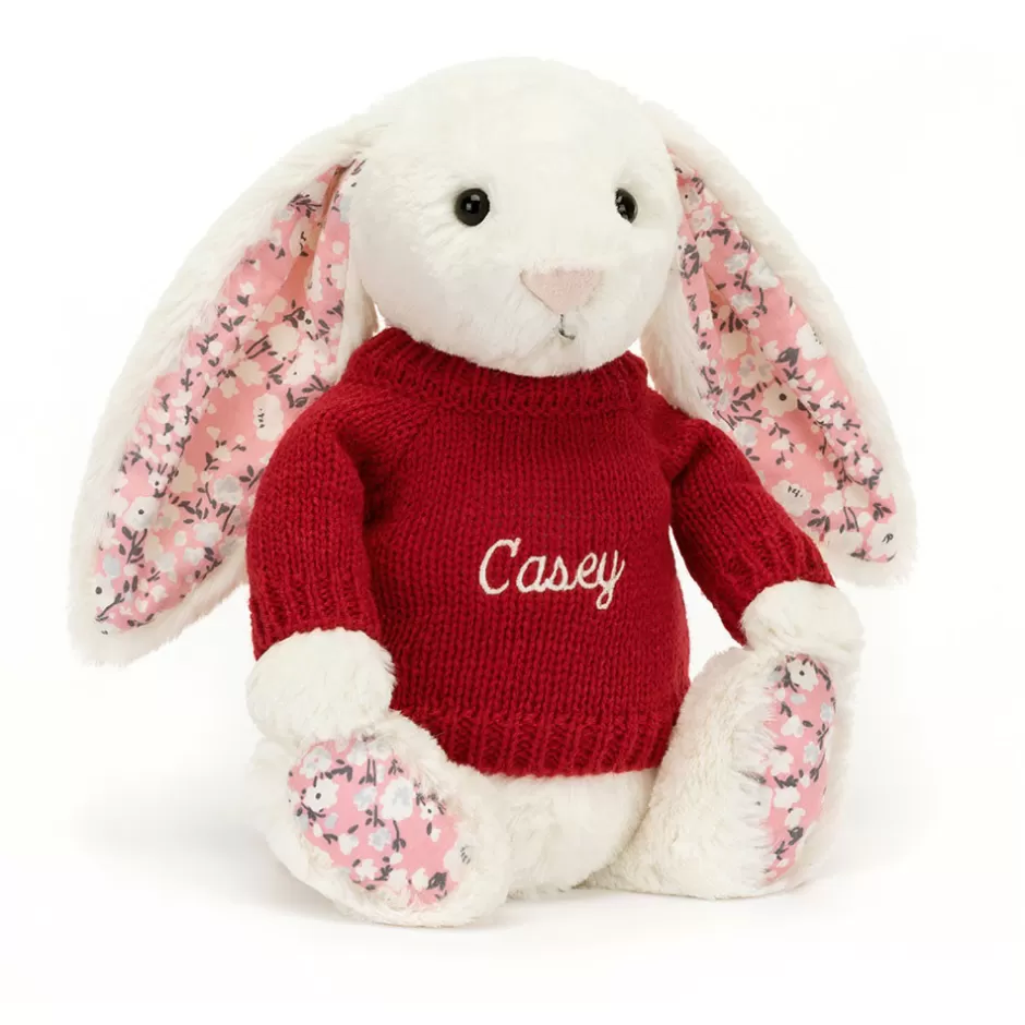 Jellycat Personalised Jumpers | Bashful Bunnies<Blossom Cherry Bunny With Personalised Red Jumper