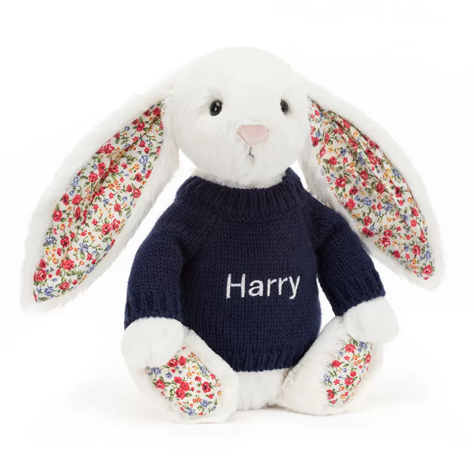 Jellycat Personalised Jumpers | Bashful Bunnies<Blossom Cream Bunny With Personalised Navy Jumper