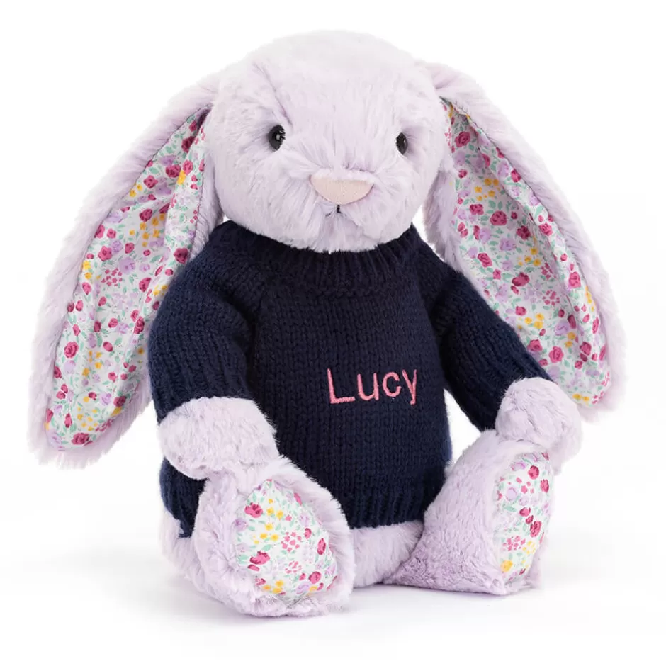 Jellycat Personalised Jumpers | Bashful Bunnies<Blossom Jasmine Bunny With Personalised Navy Jumper