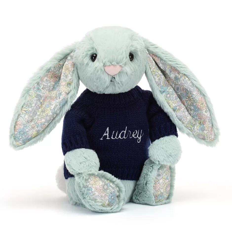 Jellycat Personalised Jumpers | Bashful Bunnies<Blossom Sage Bunny With Personalised Navy Jumper