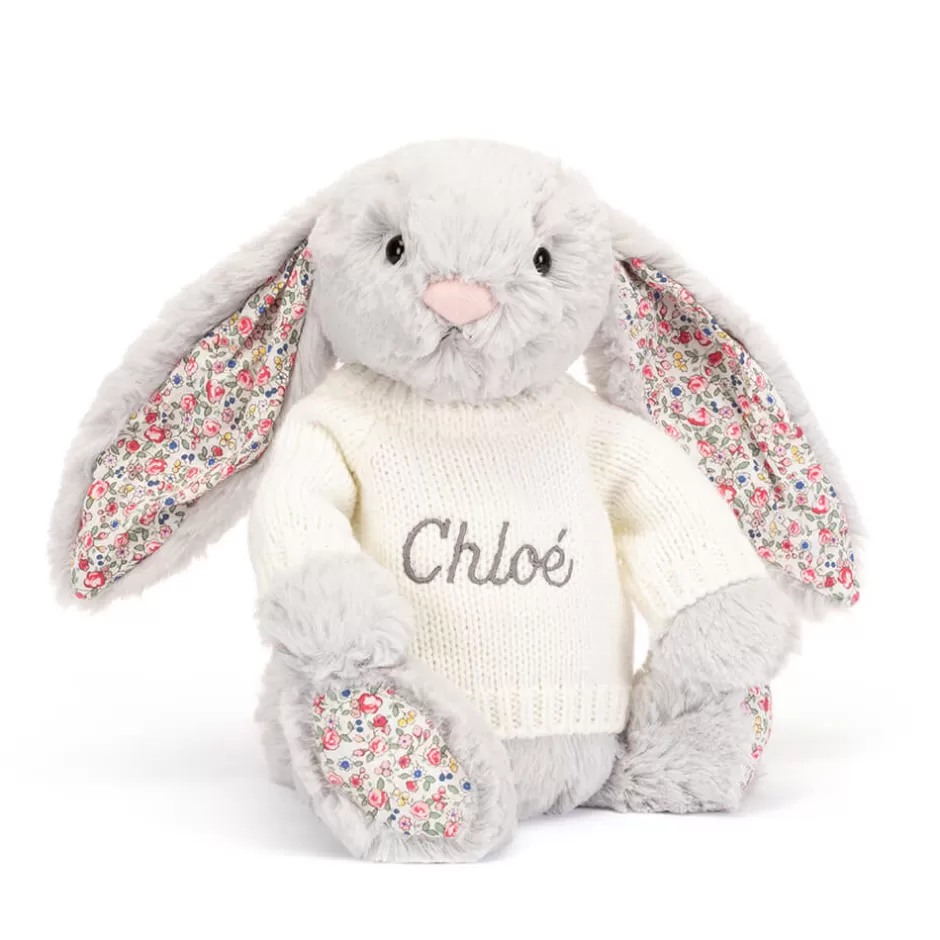 Jellycat Personalised Jumpers | Bashful Bunnies<Blossom Silver Bunny With Personalised Cream Jumper