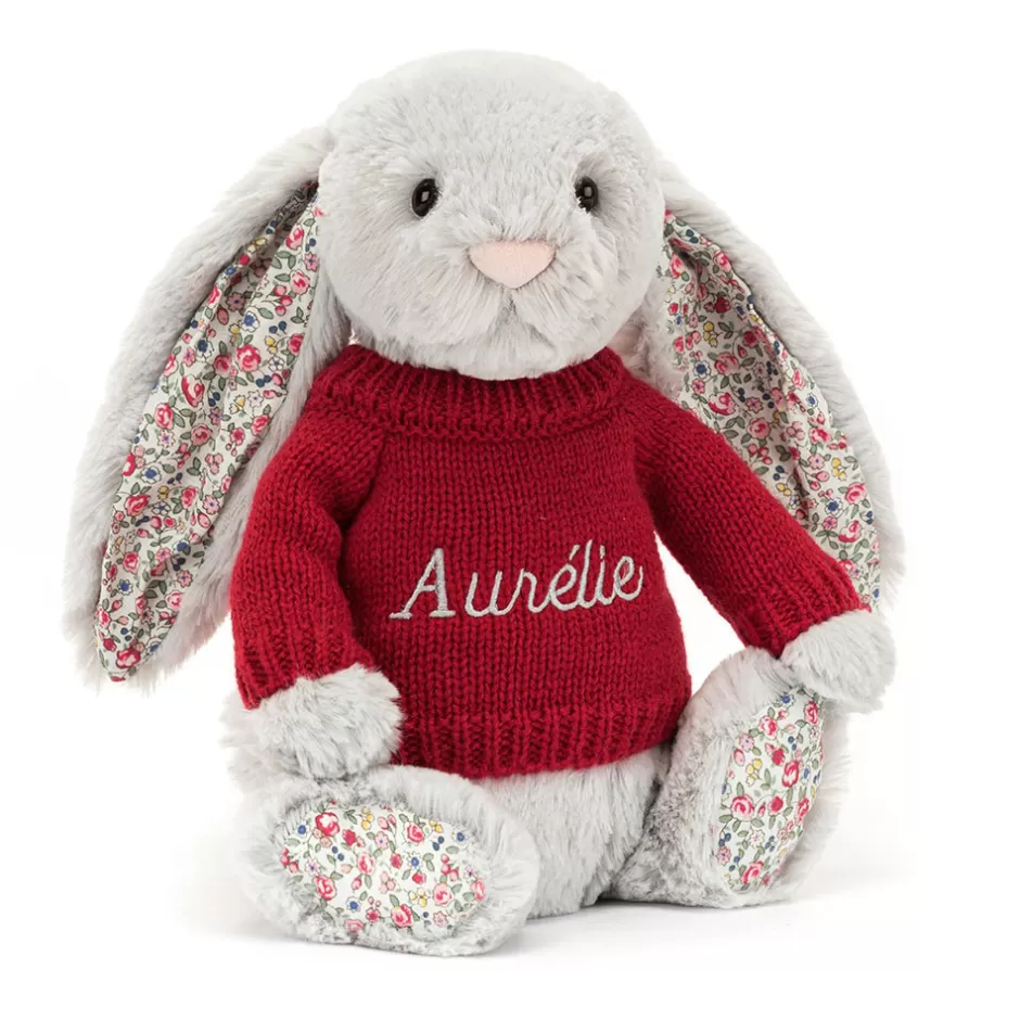 Jellycat Personalised Jumpers | Bashful Bunnies<Blossom Silver Bunny With Personalised Red Jumper